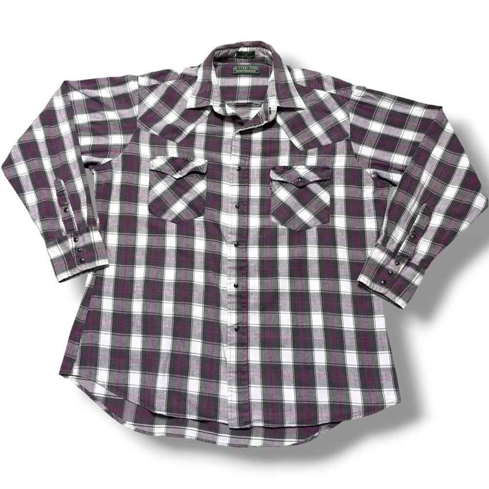 Vintage 90s Levi Strauss Sutter Creek Western Pearl Snap Flannel Shirt Purple XL